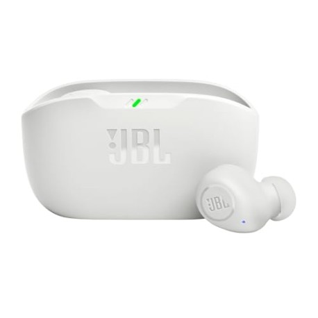 JBL Vibe Buds Audífonos Inalámbricos Bluetooth, Drivers 8mm, Reproducción 32 Horas, Resistentes al Agua y al Polvo IP54 - Blanc