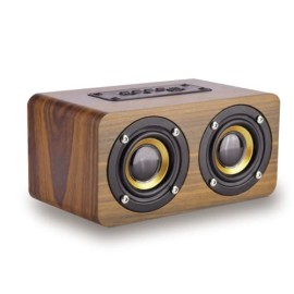 LINK BITS Bocina Bluetooth Retro, Radio FM Altavoz Inalámbricos Portátiles de Madera, Tiempo de Reproducción de 10 Horas, Grave